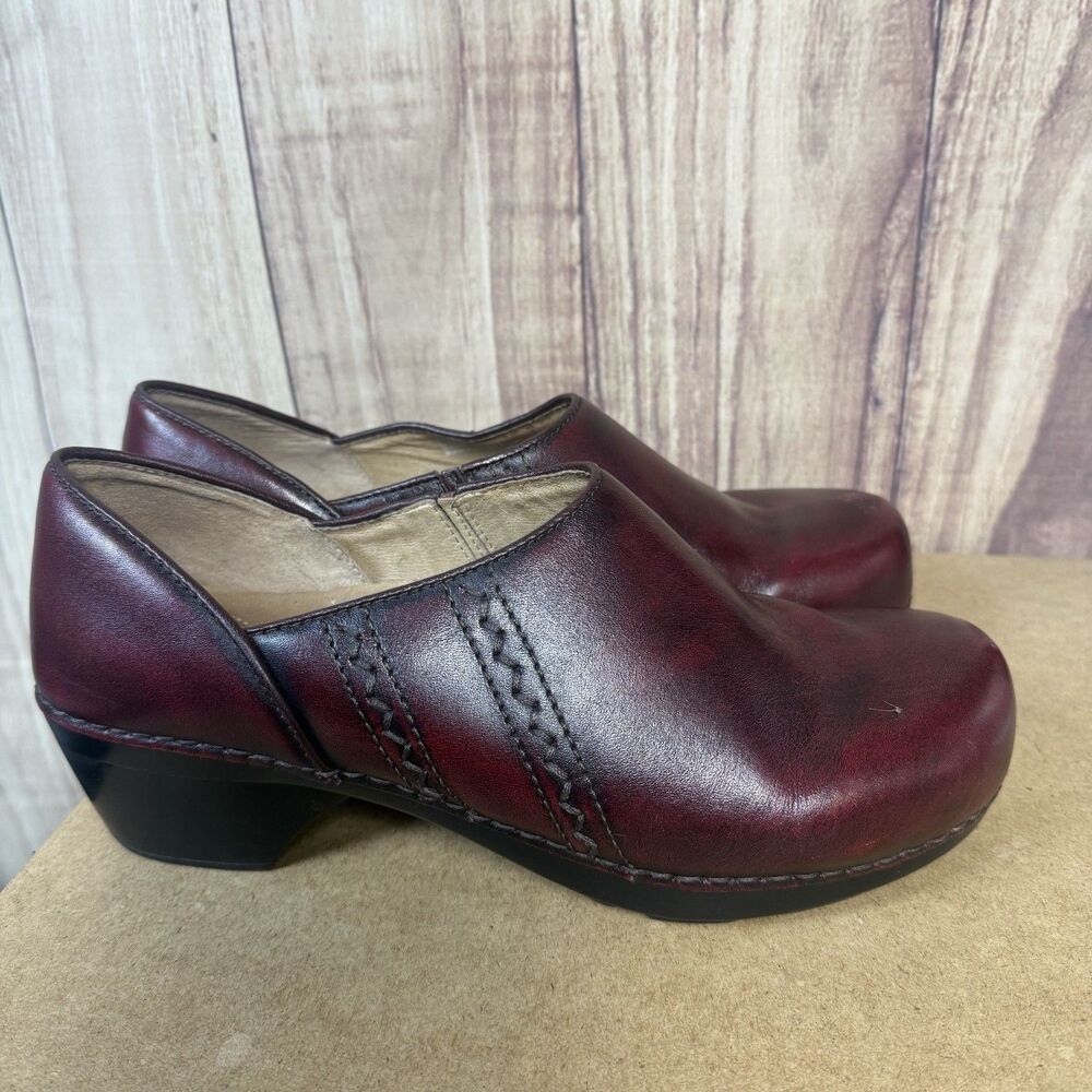 Dansko Shoes Womens 41 Comfort Slip On Professional Clogs Burgundy Leather